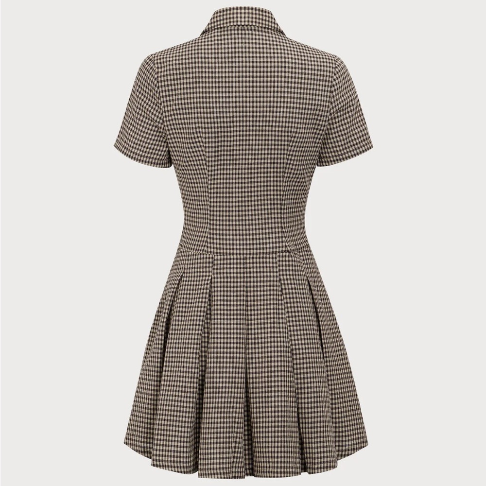 Rihoas Brown Plaid Lapel Pleated Mini Dress - Picture 6 of 8